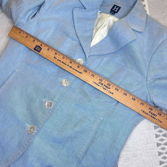 H Hilfiger Button Up Suit Jacket Pockets Women's 10 Linen Cotton Powder Blue - Picture 9 of 9